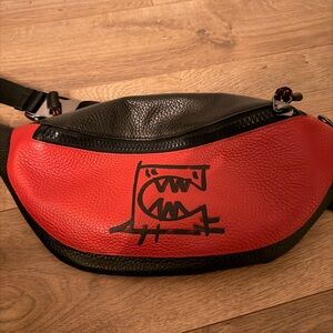 Coach Red and Black Leather Belt Bag